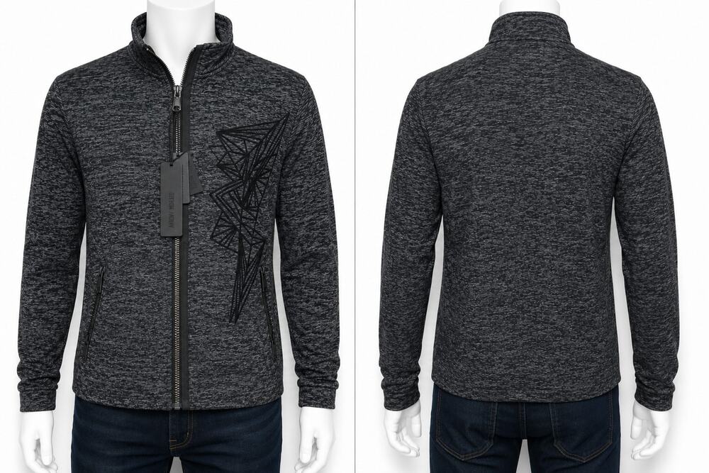 Anthony Morato Men's Full Zip Jacket L NWT Black Gray Embroidered MSRP $275